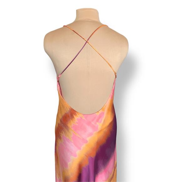ZARA Pink Orange Criss Cross Open Back Slip Dress Fuchsia Orange Abstract Maxi - Picture 6 of 13